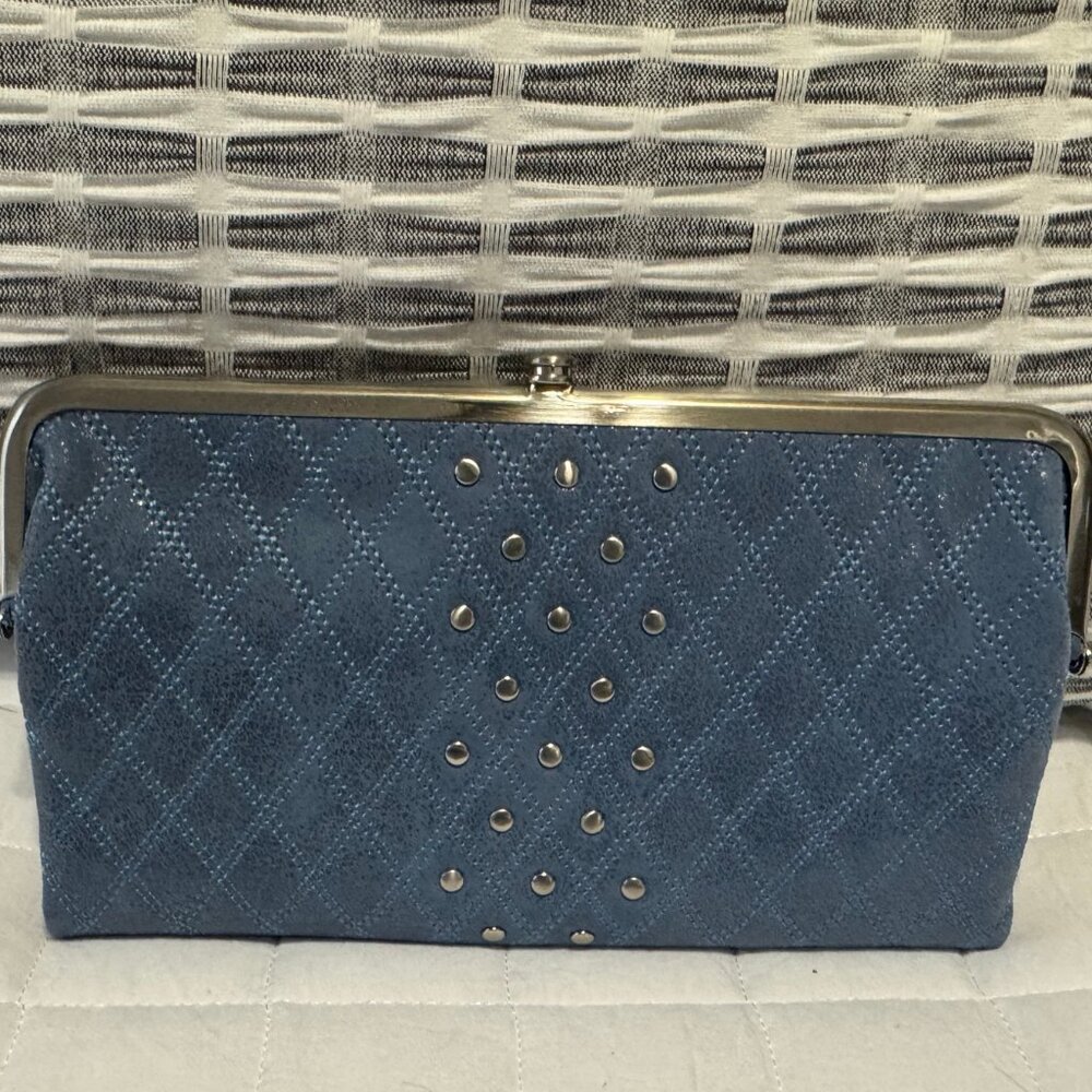 Lauren Clutch Wallet in Buffed Leather Azure Studded - Picture 6 of 7